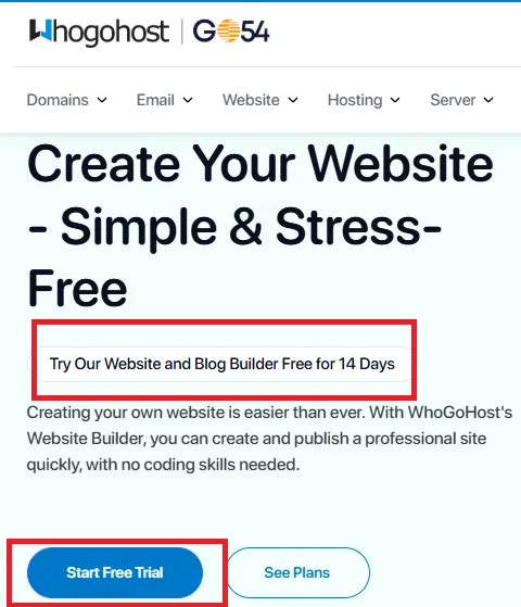 Whogohost free trial plan